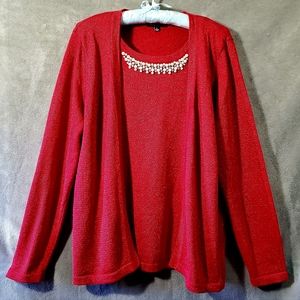 Notations Holiday Top Pearl Embellished Sparkle Red Size L